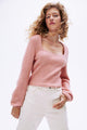Short, fitted rib-knit jumper with a deep, square neckline and long, wide sleeves with close-fitting, ribbed cuffs.Rib-knit jumper