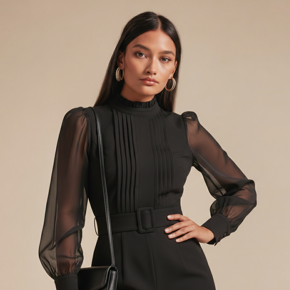 The Midnight Mock-Neck Jumpsuit - Tapita 
